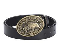 Cintura In Pelle Western Con Fibbia In Ottone Con Simbolo Del Cinghiale E Del Maiale, Cinturino Da Cowboy Per Uomo, Donna E Ragazzo(Black,130cm/51)