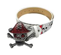 Cintura in rilievo alla moda con teschio in rilievo Cintura in pelle PU Cintura in vita creativa Decorazione per la cintura per lo styling del partito Usura con strass, Scheletro pirata, Taglia unica