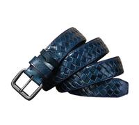 Cintura In Vera Pelle Pieno Fiore For Uomo/donna - Cinturino Lavorato In Rilievo Con Motivo A Quadri Intrecciati A Rombi, Larghezza 3, Cm, Spessore 4 Mm(Blue,105cm/41)
