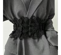 Cintura in vita elastica per abiti, completi, cappotti, resa snella, design in pizzo bianco e nero, realizzata in poliestere, adatta per tutte le stagioni, compresa l'estate, adatta per l'ambiente sco