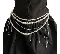 Cintura in vita regolabile con perle, per donne, design multistrato per un look alla moda a festival e feste gioielli alla moda, Misura unica, come descritto, come descritto