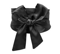 Cintura larga da donna in raso, stile kimono, per abito bohémien, fascia in vita, tinta unita, vintage, nero, taglia unica