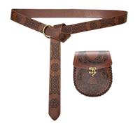 Cintura medievale con tasca portamonete regolabile in pelle PU cintura in vita e borsa set Halloween festa Cosplay accessori, Marrone B