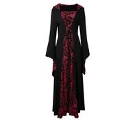 Cintura medievale gambeson da donna, abito medievale, con stampa, arte retrò, maniche lunghe, vita popee, costume da cosplay (rosso, XL)