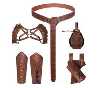 Cintura medievale per Halloween, accessori per abbigliamento vichingo, accessori per costume da cavaliere medievale, set di 5 per cosplay, mago, travestimento, Halloween, Marrone, Taglia unica