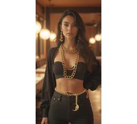 Cintura Moda Bling Look In Metallo Dorato Con Catena E Charm A Luna Per Donne