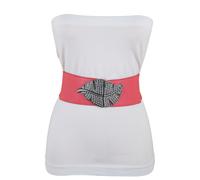 Cintura Moda Elastico Rosa Corallo Donna Vita Alta Fibbia Metallica Foglia S M