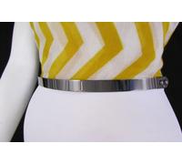 Cintura Moda Nera Con Fascia Elastica Per Donne Sottile In Metallo Pewter S M