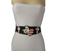 Cintura Moda Western Nera Stretch Per Donna Con Bandiera Del Texas USA S M