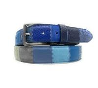 Cintura Patchwork verticale - Alta 35 mm - Mix di pellami - Sfumature di colore - Vera pelle - Made in Italy (Blu, LunghezzaTotale 110cm-Girovita 95cm)