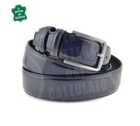 Cintura pelle uomo vernice blu vitello spazzolato elegante artigianale