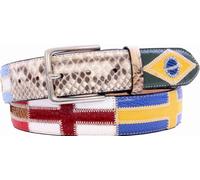 Cintura pitone e struzzo unisex 4 cm bandiere del mondo, fibbia nichel free