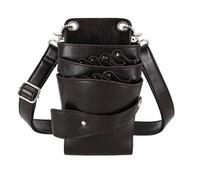 Cintura Porta Attrezzi Borsa professionale for forbici da barbiere da salone, 8 tasche, nera, con clip for forbici, for parrucchiere, con fondina, custodia, cintura(Black brown)