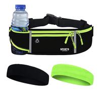 Cintura Running Uomo e Donna Borsa Banana Impermeabile+Due Cinghie di Sudore con Porta Bicchiere d'acqua Tasca per Cellulare e Foro per Casco, Borsa Corsa a Piedi per Tutti I Telefoni
