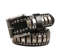 Cintura Unisex Punk Gotica - Pelle Di Vacchetta Borchiata Con Perline Quadrate E Rivetti In Metallo, Fibbia A Un Ardiglione, Nera (120 Cm/47")(Black,105cm/41)