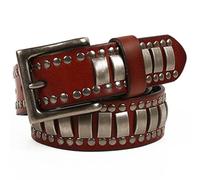 Cintura Unisex Punk Gotica - Pelle Di Vacchetta Borchiata Con Perline Quadrate E Rivetti In Metallo, Fibbia A Un Ardiglione, Nera (120 Cm/47")(Brown,105cm/41)