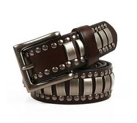 Cintura Unisex Punk Gotica - Pelle Di Vacchetta Borchiata Con Perline Quadrate E Rivetti In Metallo, Fibbia A Un Ardiglione, Nera (120 Cm/47")(Coffee,100cm/39)