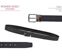 Cintura uomo casual in pelle nera nero fantasia cinta 3,5cm fibbia argento 125cm