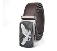 Cintura Uomo Cricchetto, Cintura da Cowboy Occidentale in Pelle, Cintura Regolabile per Jeans con Fibbia Quadrata Decorativa in Lega con Motivo Aquila,Brown b,130CM/51.2''