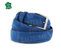Cintura uomo in camoscio blu avion artigianale e made in Italy accorciabile