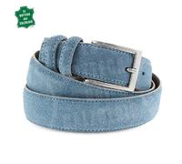 Cintura uomo in vera pelle scamosciata celeste, camoscio casual accorciabile