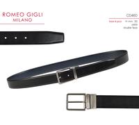 Cintura uomo Romeo Gigli in vera pelle nera double face 125cm con fibbia argento