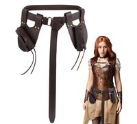 Cintura vichinga marrone scuro con supporto verticale per spada e fodero destro, stile celtico medievale per cavalieri, pelle PU regolabile, eccellente per giochi di ruolo