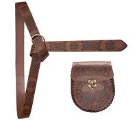 Cintura vintage in pelle PU con tasca portamonete a tema medievale Partito Dressingup cintura con motivo goffrato Cosplay fornitura, Marrone a