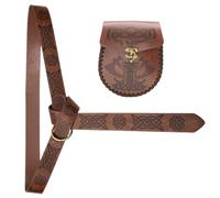 Cintura vintage in pelle PU con tasca portamonete a tema medievale Partito Dressingup cintura con motivo goffrato Cosplay fornitura, Marrone C