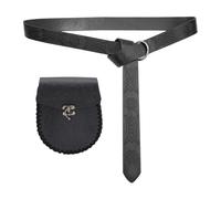 Cintura vintage in pelle PU con tasca portamonete a tema medievale Partito Dressingup cintura con motivo goffrato Cosplay fornitura, Nero A