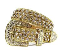 Gatijan Cinture con strass borchiate da donna alla moda scintillante cintura con diamanti brillanti intarsiati in pelle di design, Oro, M: fits pants size 33-35