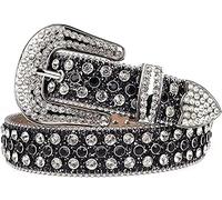 Cinture alla moda con strass per uomo e donna cristalli brillanti e diamanti intarsiati design in pelle con diamanti cintura jeans, Nero e argento, L: fits pants size 37-40