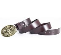 Cinture da Uomo E Donna Cinturino in Pelle Occidentale Nera E Marrone con Fibbia per Cintura Etnica in Filigrana Ovale Intagliata Toro Longhorn Fibbia Dorata, Brown, 125cm/waist:43