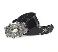 Cinture in Pelle di Vacchetta con Borchie con Borchie in Metallo 105 cm - 125 cm Lunghezza Regolabile Punk Rock Stella Cinture Adatte a Tutti Gli Indumenti (Color : Nero, Taglia : 110cm)