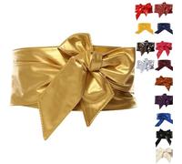 Cinture in pelle PU per donne corsetto cintura con fiocco ampio Cinch tinta unita cintura per abiti, gonne o top, chiusura avvolgente regolabile in diversi colori, opzioni di taglia universale, Oro
