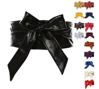 Cinture in pelle PU per donne corsetto cintura con fiocco ampio Cinch tinta unita cintura per abiti, gonne o top, chiusura avvolgente regolabile in diversi colori, opzioni di taglia universale, Nero