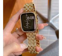 Cinturini compatibili con da 38mm, 40mm, 41mm, 42mm, 44mm, 45mm, 46mm, 49mm, eleganti e luccicanti in metallo dorato con diamanti, custodia dorata compatibile con Apple Watch Ultra 3/2/1/SE/S11/S10/S9