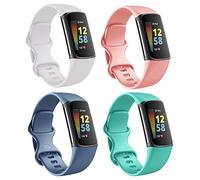 Cinturini di ricambio compatibili con Fitbit Charge 5 per donne e uomini, in silicone per fitness e sport, per donne e uomini, taglia S, taglia L, colore: bianco/pesca/acciaio blu/verde acqua