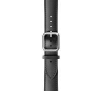cinturino curvo in pelle, nero, fibbia argentata 18 mm