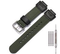 Cinturino di ricambio da 16 mm, compatibile con Casio GA100 110 120 700 2100 DW5600 6900 AWG-M100 GW9400 in nylon e pelle (pulsante verde militare argento)