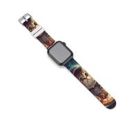 Cinturino di ricambio in silicone per orologio sportivo con gatto divertente che vola una pizza astronauta, 42mm/44mm, Acciaio inossidabile, Ametista