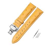 Cinturino di ricambio in vera pelle for orologio, cinturino con motivo struzzo da 12-24 mm con chiusura a perno, for orologio analogico al quarzo, 1 pezzo(Yellow butterfly buckle,19mm)
