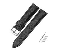 Cinturino di ricambio in vera pelle for orologio, cinturino con motivo struzzo da 12-24 mm con chiusura a perno, for orologio analogico al quarzo, 1 pezzo(Black silver buckle,22mm)