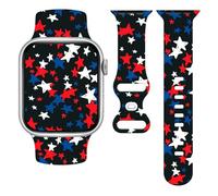 Cinturino di ricambio per orologio 4 luglio Independence Day compatibile con Apple Watch, cinturino di ricambio in silicone per iWatch tutte le serie, Stelle nere 38 mm, 38mm/40mm/41mm