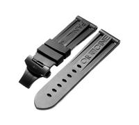Cinturino in gomma da 24 mm adatto for cinturino for Panerai PAM Cintura in silicone nero Chiusura a farfalla Fibbia pieghevole Con logo Accessori for orologi da uomo(Color:Black-Black)