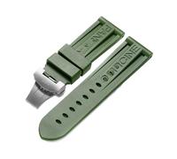 Cinturino in gomma da 24 mm adatto for cinturino for Panerai PAM Cintura in silicone nero Chiusura a farfalla Fibbia pieghevole Con logo Accessori for orologi da uomo(Color:Green-Silver)
