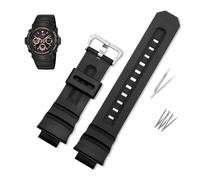 Cinturino in gomma for Casio G-SHOCK 4778 AW-591/590/5230AWG-M100/101 G-7700/7710 Braccialetto impermeabile in silicone nero da uomo(Black-silver buckle)