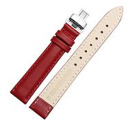 Cinturino in pelle 14/16/18/20mm braccialetto di vigilanza con la farfalla Chiusura Rosso Argento Buckle, 14mm