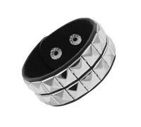 Cinturino in pelle nera punk con borchie quadrate rivettate per un look alla moda abbinato