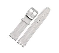 Cinturino in Pelle per Orologio Swatch 17mm 19mm - Motivo in Rilievo di Bambù in Pelle Bovina per Donna Uomo (White, 17mm)